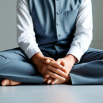 A serene adult individual, fully clothed in modest, professional attire, sitting in a natural, contemplative pose with hands gently resting. The setting is a minimalist, calm contemporary space with soft, diffused lighting, emphasizing a moment of inner peace and reflection. The overall atmosphere conveys tranquility amidst daily life. Perfect anatomy, correct proportions, natural body proportions, well-formed hands, proper finger count. Professional photography, high resolution, soft focus, depth of field. Safe for work, appropriate content, fully clothed, modest clothing, professional dress, family-friendly.