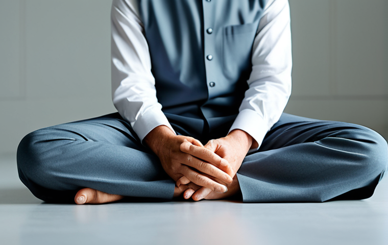 A serene adult individual, fully clothed in modest, professional attire, sitting in a natural, contemplative pose with hands gently resting. The setting is a minimalist, calm contemporary space with soft, diffused lighting, emphasizing a moment of inner peace and reflection. The overall atmosphere conveys tranquility amidst daily life. Perfect anatomy, correct proportions, natural body proportions, well-formed hands, proper finger count. Professional photography, high resolution, soft focus, depth of field. Safe for work, appropriate content, fully clothed, modest clothing, professional dress, family-friendly.