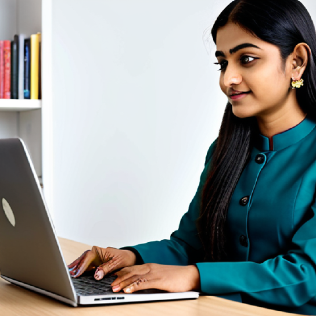**

A professional Bangladeshi woman in a modest, tailored salwar kameez, sitting at a modern desk in a bright, clean office. She is working on a laptop. Background includes bookshelves and potted plants. Fully clothed, appropriate attire, safe for work, perfect anatomy, natural proportions, professional, high quality, well-formed hands, proper finger count, family-friendly.

**
