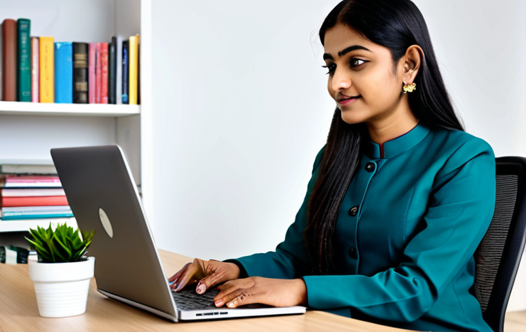 **

A professional Bangladeshi woman in a modest, tailored salwar kameez, sitting at a modern desk in a bright, clean office. She is working on a laptop. Background includes bookshelves and potted plants. Fully clothed, appropriate attire, safe for work, perfect anatomy, natural proportions, professional, high quality, well-formed hands, proper finger count, family-friendly.

**