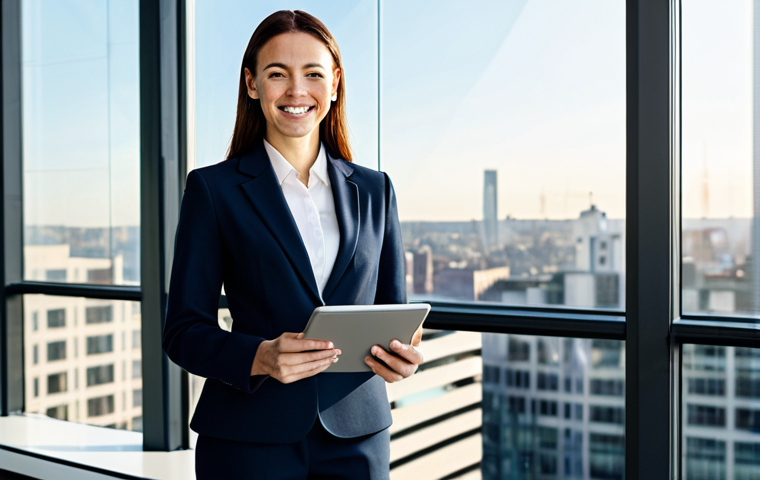 의식적 선택 훈련과 자기 동기 부여 - **

A professional businesswoman in a tailored, modest business suit, standing confidently in a mode...