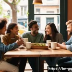 Home 12 의식적 선택 훈련과 인간 관계 개선 - **Prompt:** A diverse group of friends, aged 20-30s, gathered around a small, rustic wooden table in...