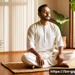 Home 17 의식적 선택 훈련 과정의 인증 프로그램 - A serene Bengali man sitting cross-legged on a traditional wooden floor mat inside a cozy, sunlit ro...