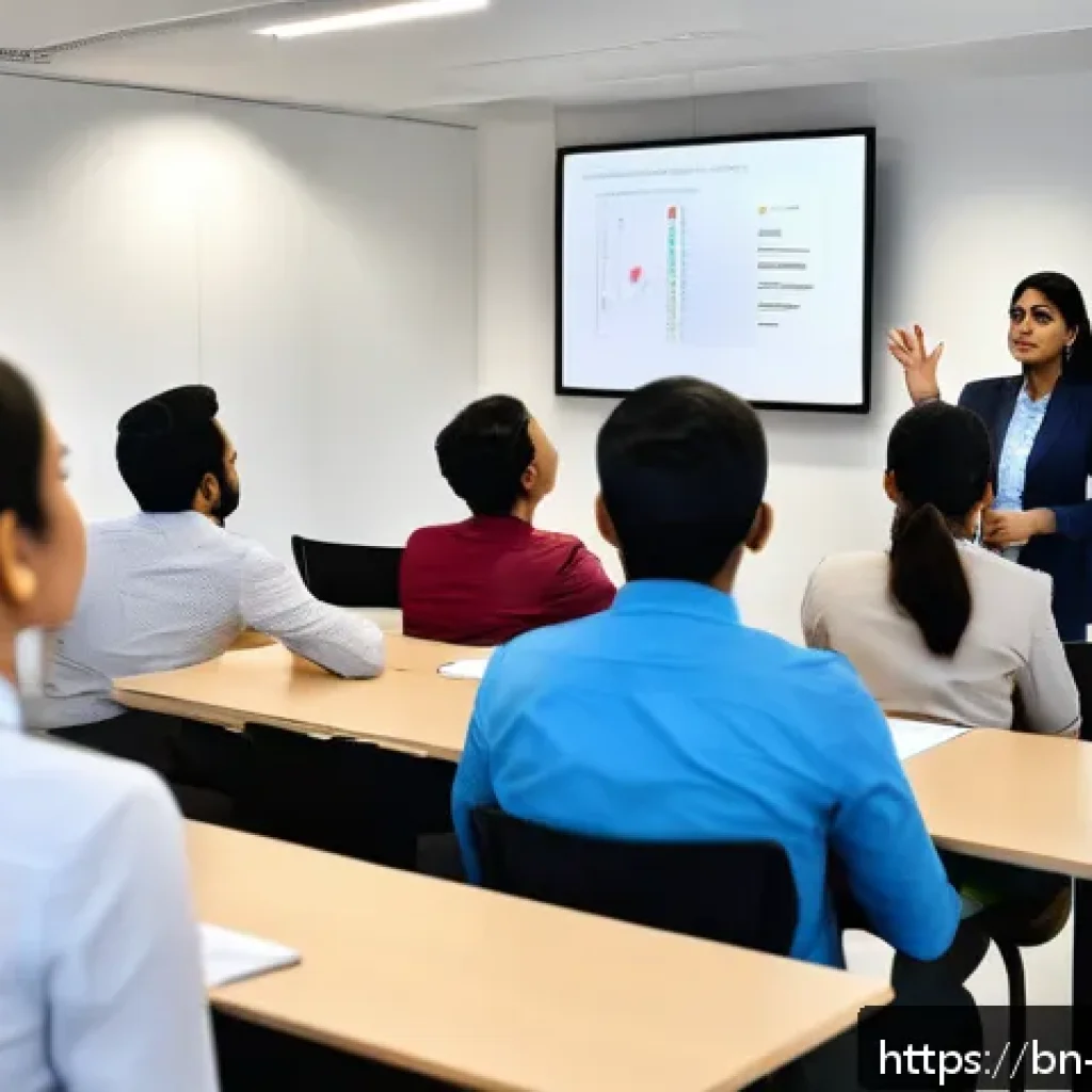 의식적 선택 훈련 과정에서의 피드백 활용 - A professional training session in a modern office setting with a diverse group of Bengali-speaking ...