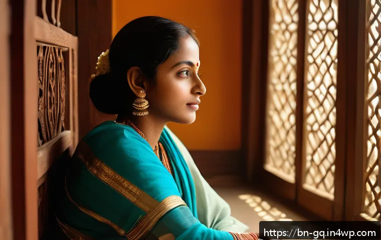 의식적 선택 훈련의 심리적 효과 - A thoughtful Bengali woman sitting peacefully in a sunlit room, surrounded by traditional Bengali de...